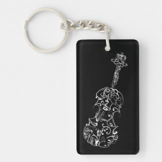 Violin White Line Drawing on Black Key Ring