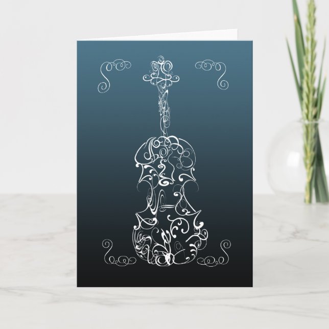 Violin White Line Drawing on Blue Card (Front)