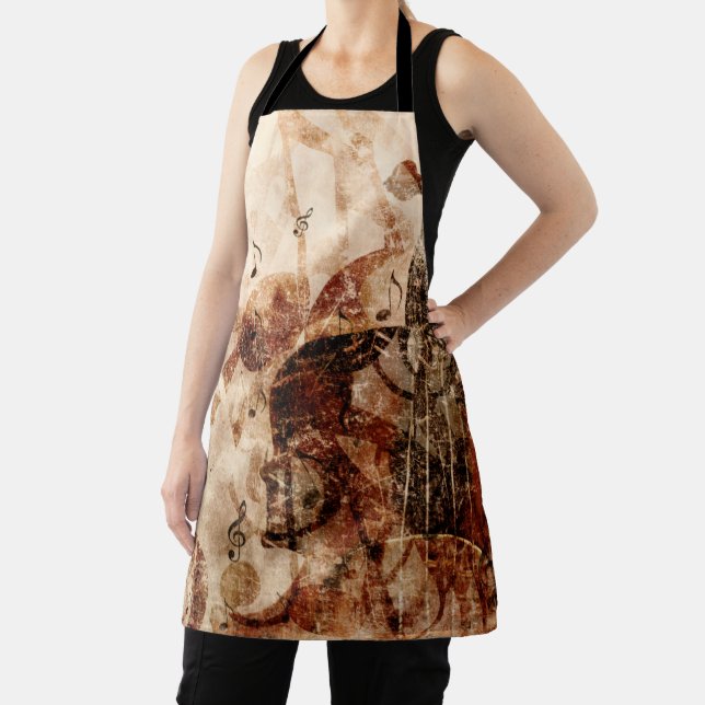 Violin with music notes vintage music illustration apron (Insitu)