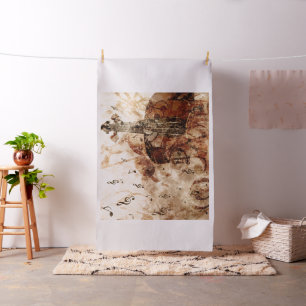 Violin with music notes vintage music illustration fabric