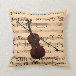 Violin With Sheet Music Background ~ Musical Instr Cushion