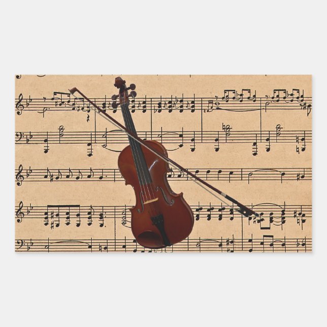 Violin With Sheet Music Background Rectangular Sticker (Front)