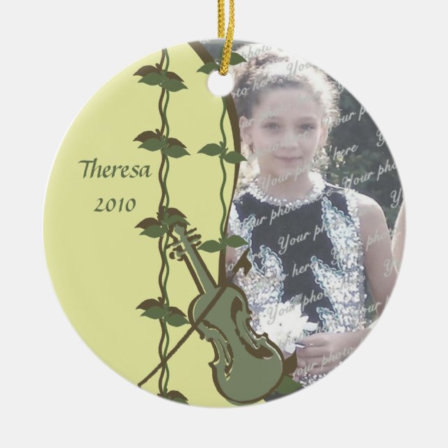 Violin Woodland Photo Ceramic Tree Decoration (Front)