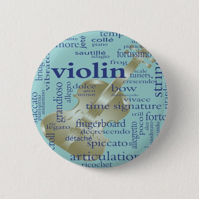 Violin Words 6 Cm Round Badge (Front)