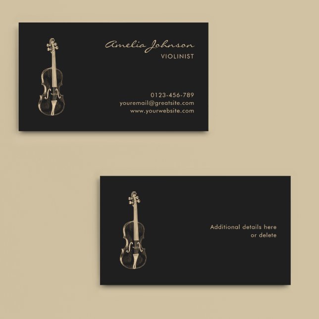 Violinist Black Gold Elegant Script Music Teacher Business Card (Creator Uploaded)