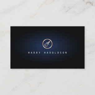 Violinist Elegant Gold Violin Icon Blue Glow Business Card