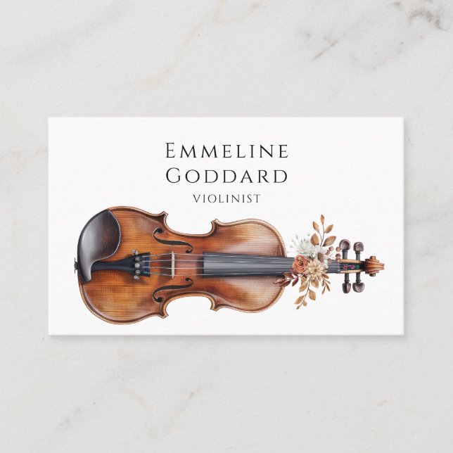 Violinist Floral Violin Music Teacher Musician Business Card (Front)
