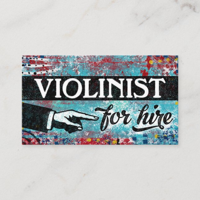 Violinist For Hire Business Cards - Blue Red (Front)