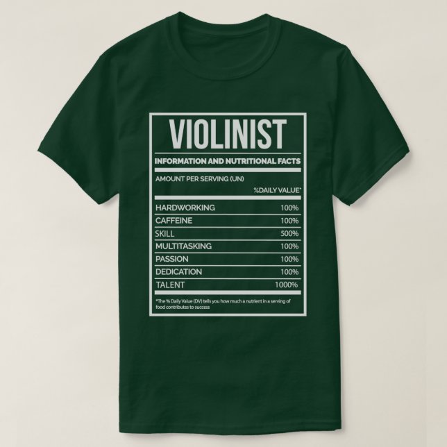 Violinist Funny Violin Nutrition Label for Women T-Shirt (Design Front)