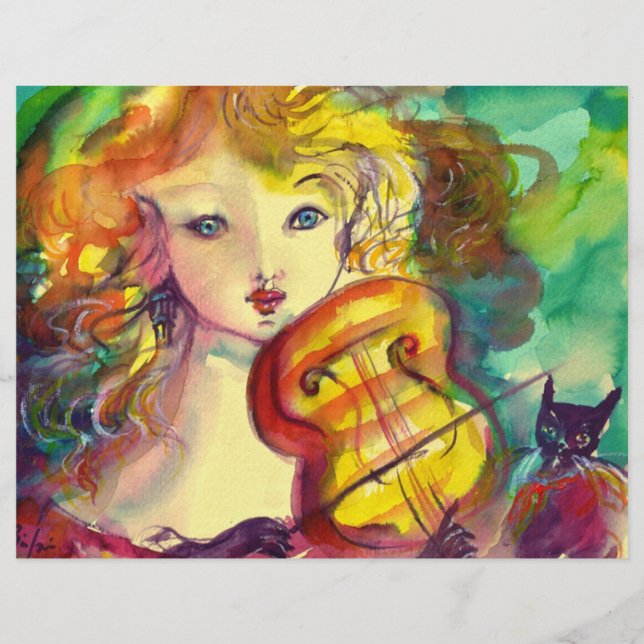 VIOLINIST GIRL ,VIOLIN  AND CAT CUSTOMISED LETTERHEAD (Front)