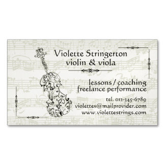Violinist or Violist Line Drawing Bach Backdrop Magnetic Business Card