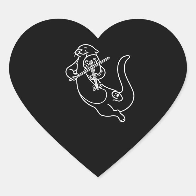 Violinist Otter Gift Playing Violin Viola Music Heart Sticker (Front)