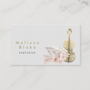 violinist pampas grass light grey background business card