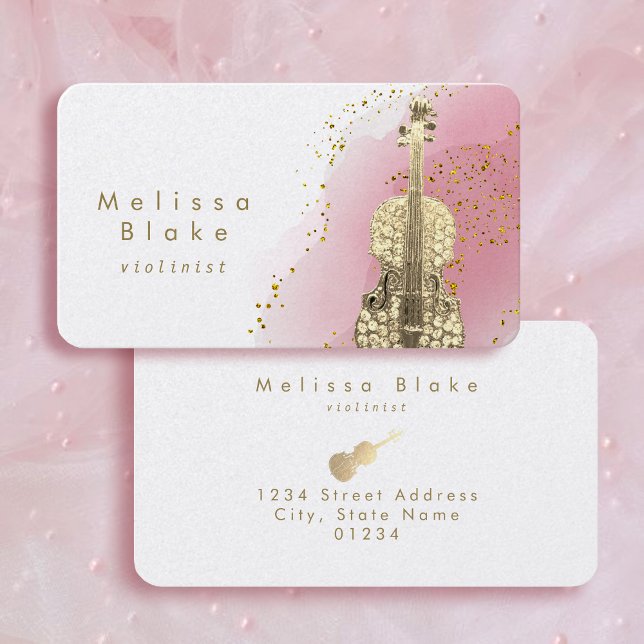 violinist pink watercolor business card (Creator Uploaded)