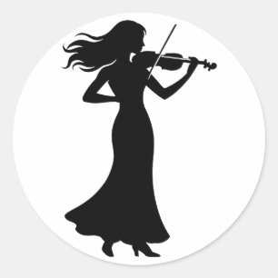 Violinist Silhouette Lady Classic Round Sticker