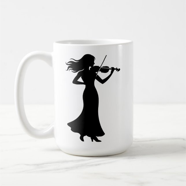 Violinist Silhouette Lady Coffee Mug (Left)