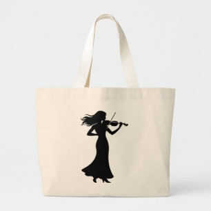 Violinist Silhouette Lady Large Tote Bag