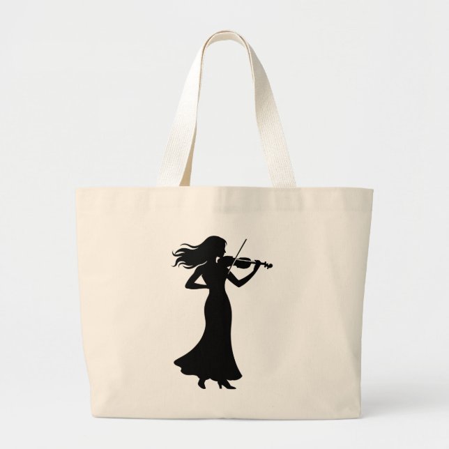 Violinist Silhouette Lady Large Tote Bag (Front)