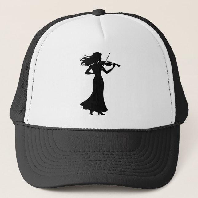 Violinist Silhouette Lady Trucker Hat (Front)