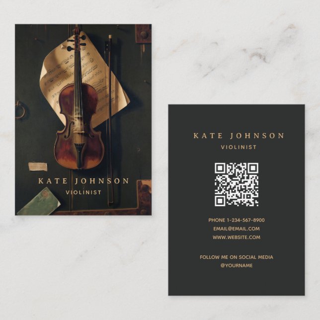Violinist Vintage Violin Musician Teacher Elegant Business Card (Front/Back)