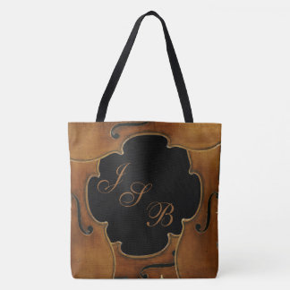 Violins Framing Custom Monogram on Black Lotus Tote Bag