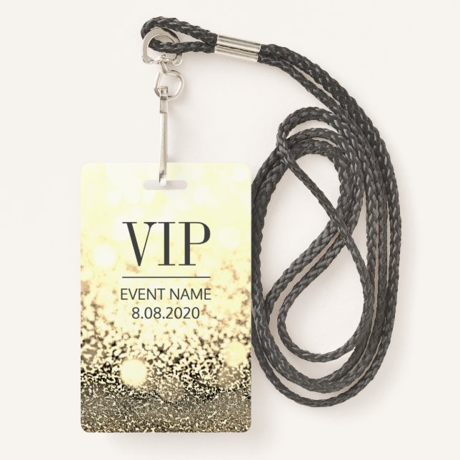 VIP Access Event Elegant White Gold Glitter ID Badge (Front with Lanyard)