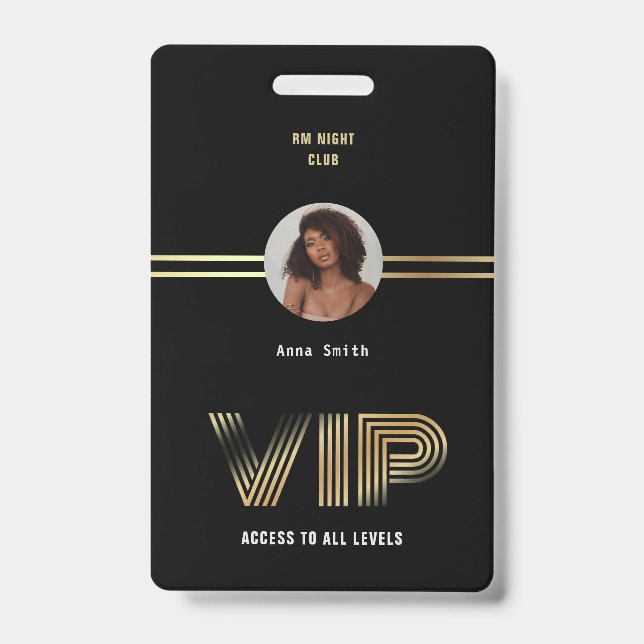 VIP Access Member Gold Foil Photo Nighclub ID Badge (Front)