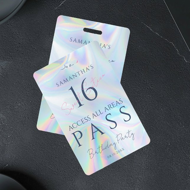 VIP Access Pass 16th Birthday Holographic ID Badge (Modern Sweet 16 VIP Pass Holographic ID Badge)