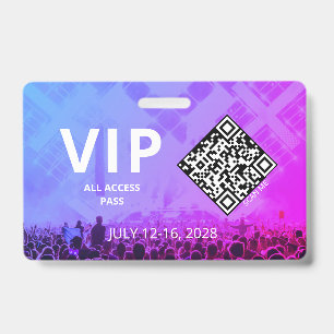 VIP Access Pass QR Code Event Horizontal ID Badge