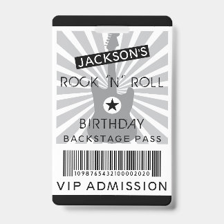 VIP ADMISSION Backstage Pass Rock 'N' Roll Party ID Badge