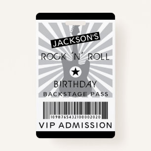 VIP ADMISSION Backstage Pass Rock 'N' Roll Party ID Badge