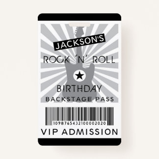 VIP ADMISSION Backstage Pass Rock 'N' Roll Party ID Badge