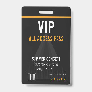 VIP All Access Concert Badge with QR Code ID Badge