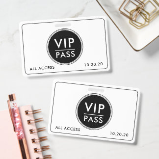VIP All Access Event Black White ID Badge