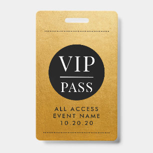 VIP All Access Event Gold Metallic Foil Gold Black ID Badge