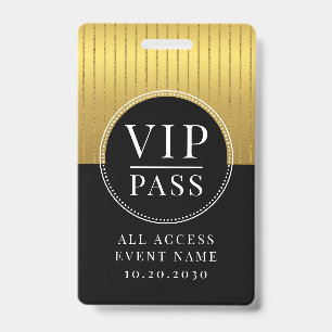 VIP All Access Event Metallic Gold Black ID Badge
