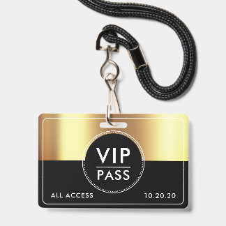 VIP All Access Event Metallic Gold Black ID Badge