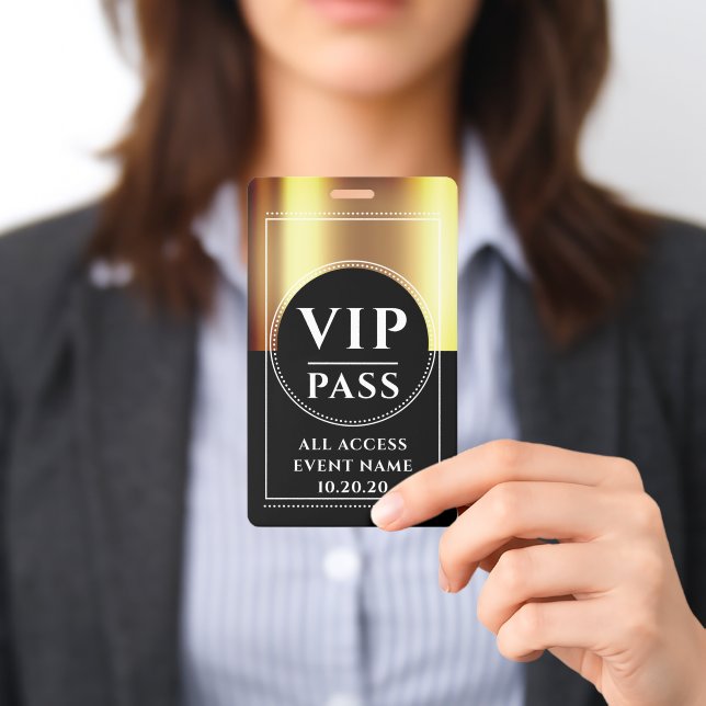 VIP All Access Event Metallic Gold Black ID Badge (Presented)