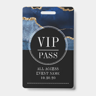 VIP All Access Event Metallic Navy Gold Agate ID Badge
