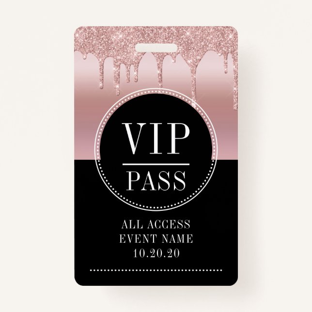VIP All Access Event Metallic Rose Gold Black ID Badge (Front)