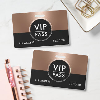 VIP All Access Event Metallic Rose Gold ID Badge