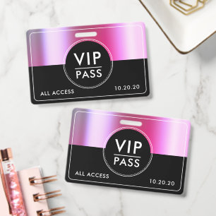 VIP All Access Event Metallic Silver Black ID Badge