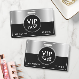 VIP All Access Event Metallic Silver Black ID Badge