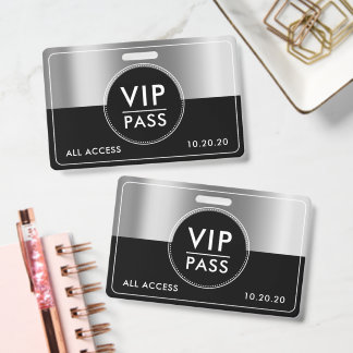VIP All Access Event Metallic Silver Black ID Badge