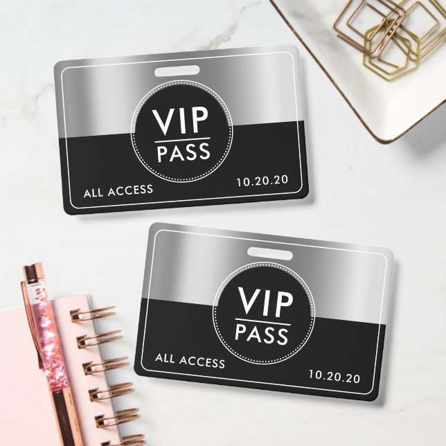 VIP All Access Event Metallic Silver Black ID Badge (Office)