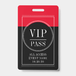 VIP All Access Event Red Black Badge ID Badge