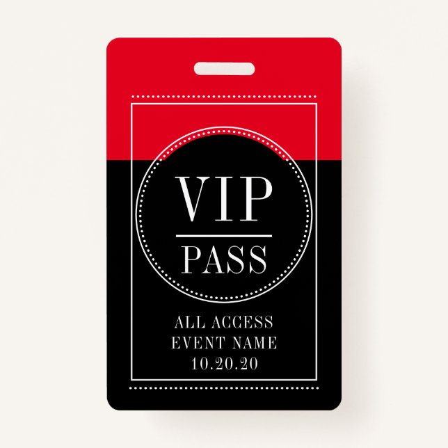 VIP All Access Event Red Black Badge ID Badge (Front)