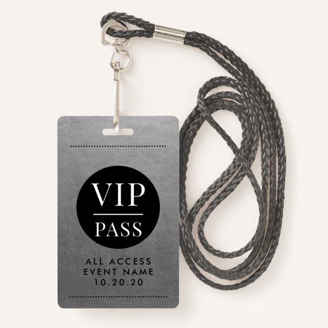 VIP All Access Event Silver Metallic Foil Gold  ID Badge (Front with Lanyard)