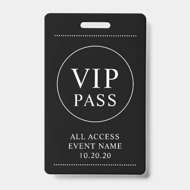 VIP All Access Event Simple Black White Badge ID Badge (Front)
