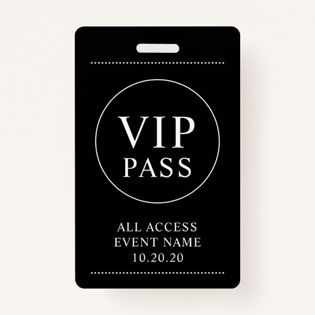 VIP All Access Event Simple Black White Badge ID Badge (Front)